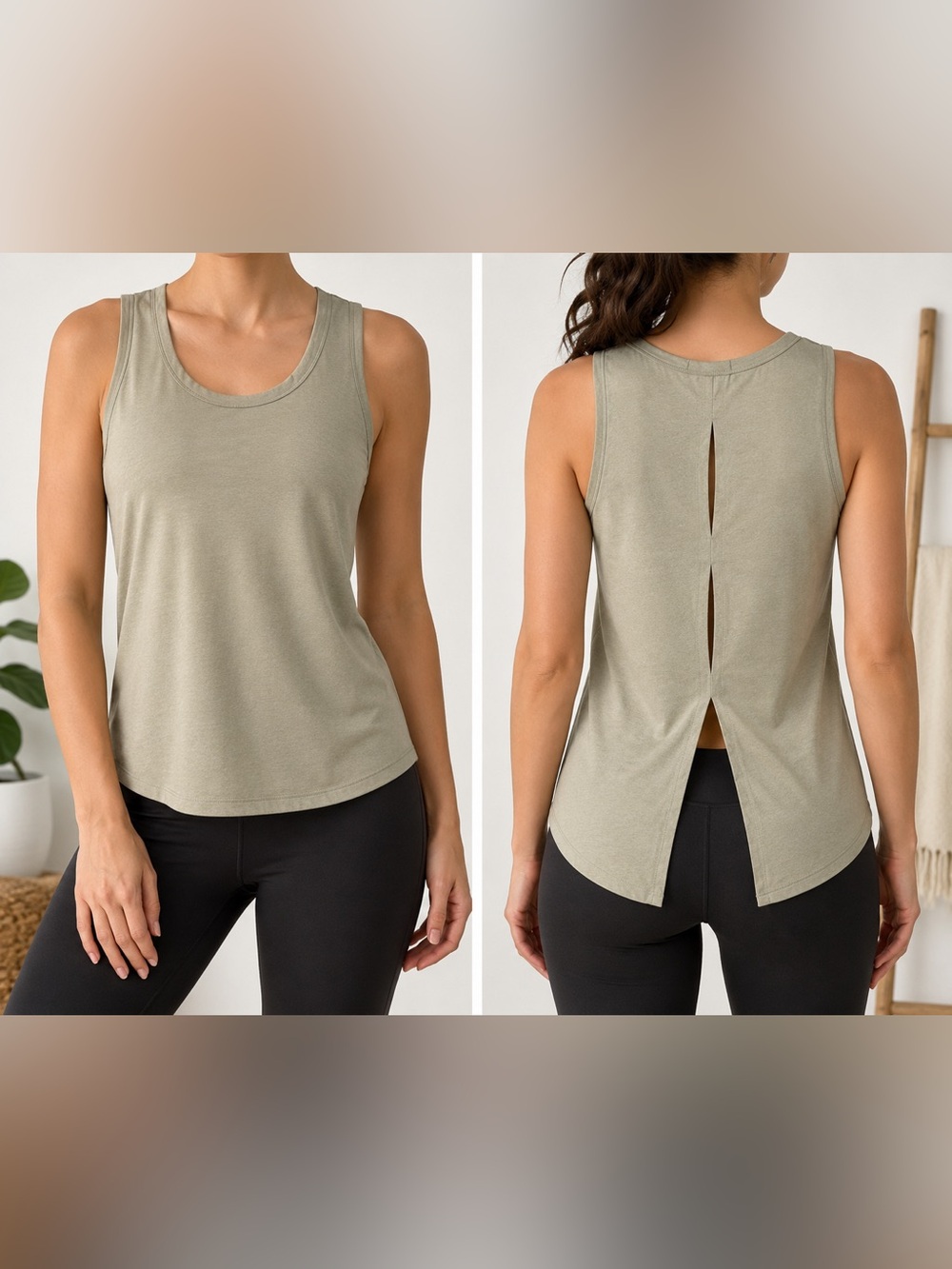 Zobha Tank Top Womens Medium Olive Green Open Back Yoga Athletic Sleeveless